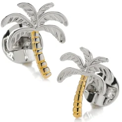 Ox and Bull Trading Co. Palm Tree Silver Gold Cufflinks