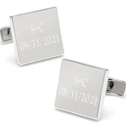 Ox and Bull Trading Co. Personalized Wedding Day Engravable Square Cufflinks