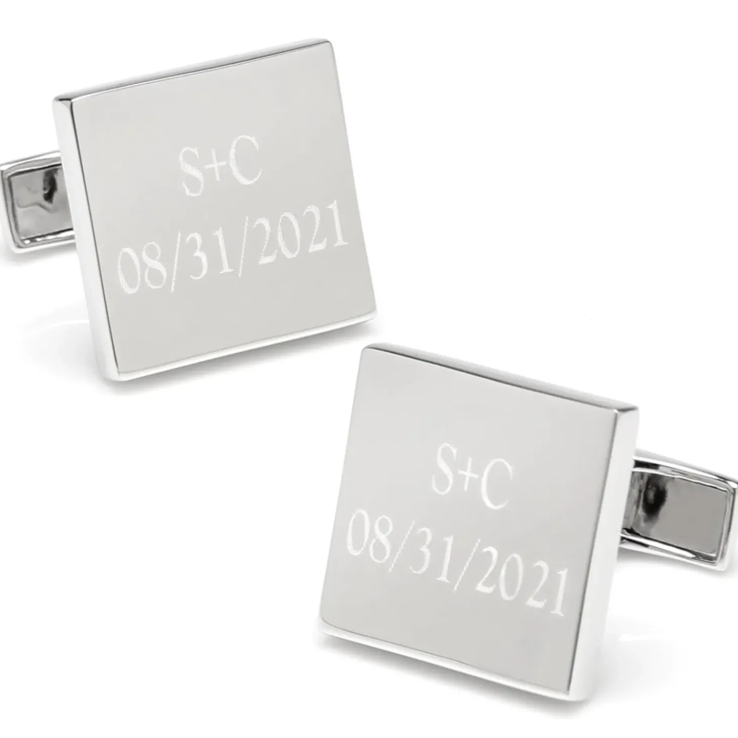 Ox and Bull Trading Co. Personalized Wedding Day Engravable Square Cufflinks