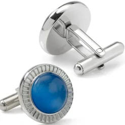 Ox and Bull Trading Co. Radiant Blue Catseye Stainless Steel Cufflinks