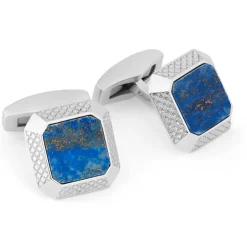 Tateossian Rhodium plated sterling silver Signature Octo cufflinks with lapis