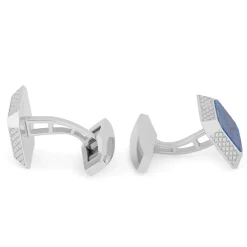 Tateossian Rhodium plated sterling silver Signature Octo cufflinks with lapis