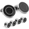 Tateossian Round Titanium Cufflinks and Shirt Studs Set in Black Agate