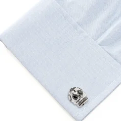 Ox and Bull Trading Co. Silver and Black PVD Day of the Dead Skull Cufflinks