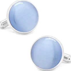 Ox and Bull Trading Co. Silver and Blue Catseye Cufflinks