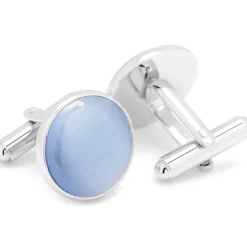Ox and Bull Trading Co. Silver and Blue Catseye Cufflinks