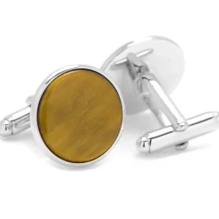 Ox and Bull Trading Co. Silver and Tiger's Eye Cufflinks