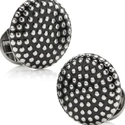 Ox and Bull Trading Co. Silver Circle Dot Texture Cufflinks