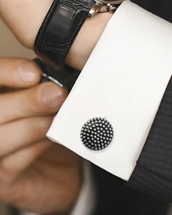 Ox and Bull Trading Co. Silver Circle Dot Texture Cufflinks