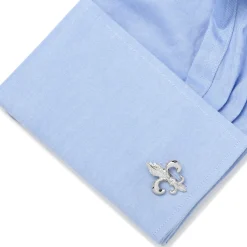 JJ Weston Silver Etched Fleur de Lis Cufflinks