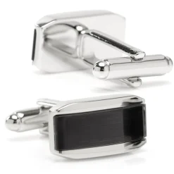 Ox and Bull Trading Co. Silver Rectangular Cufflink with Dark Gray Cats Eye