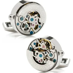 Ox and Bull Trading Co. Silver Stainless Steel Kinetic Watch Movement Cufflinks