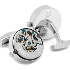 Ox and Bull Trading Co. Silver Stainless Steel Kinetic Watch Movement Cufflinks
