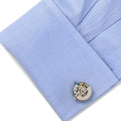Ox and Bull Trading Co. Silver Stainless Steel Kinetic Watch Movement Cufflinks