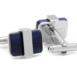 Ox and Bull Trading Co. Silver Wrapped Navy Blue Catseye Cufflinks