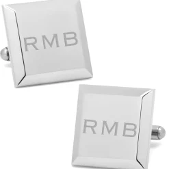 Ox and Bull Trading Co. Stainless Steel Beveled Edge Engravable Square Cufflinks