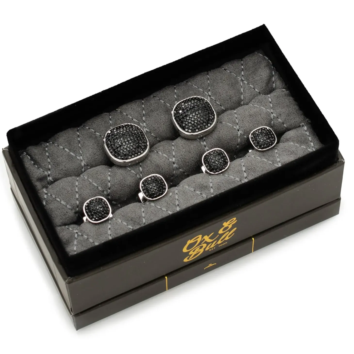 Ox and Bull Trading Co. Stainless Steel Black Pave Crystal Stud Set