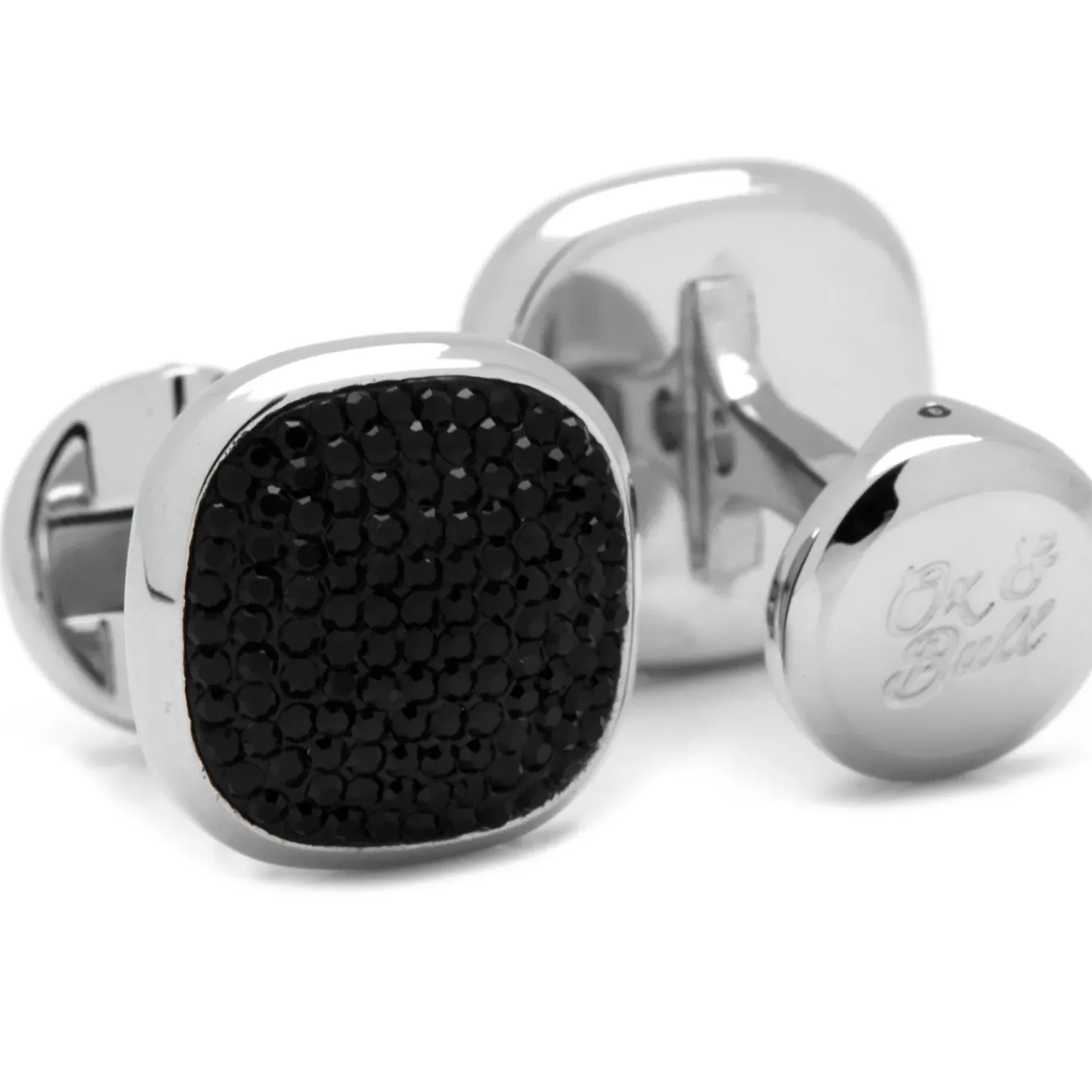 Ox and Bull Trading Co. Stainless Steel Black Pave Crystal Stud Set