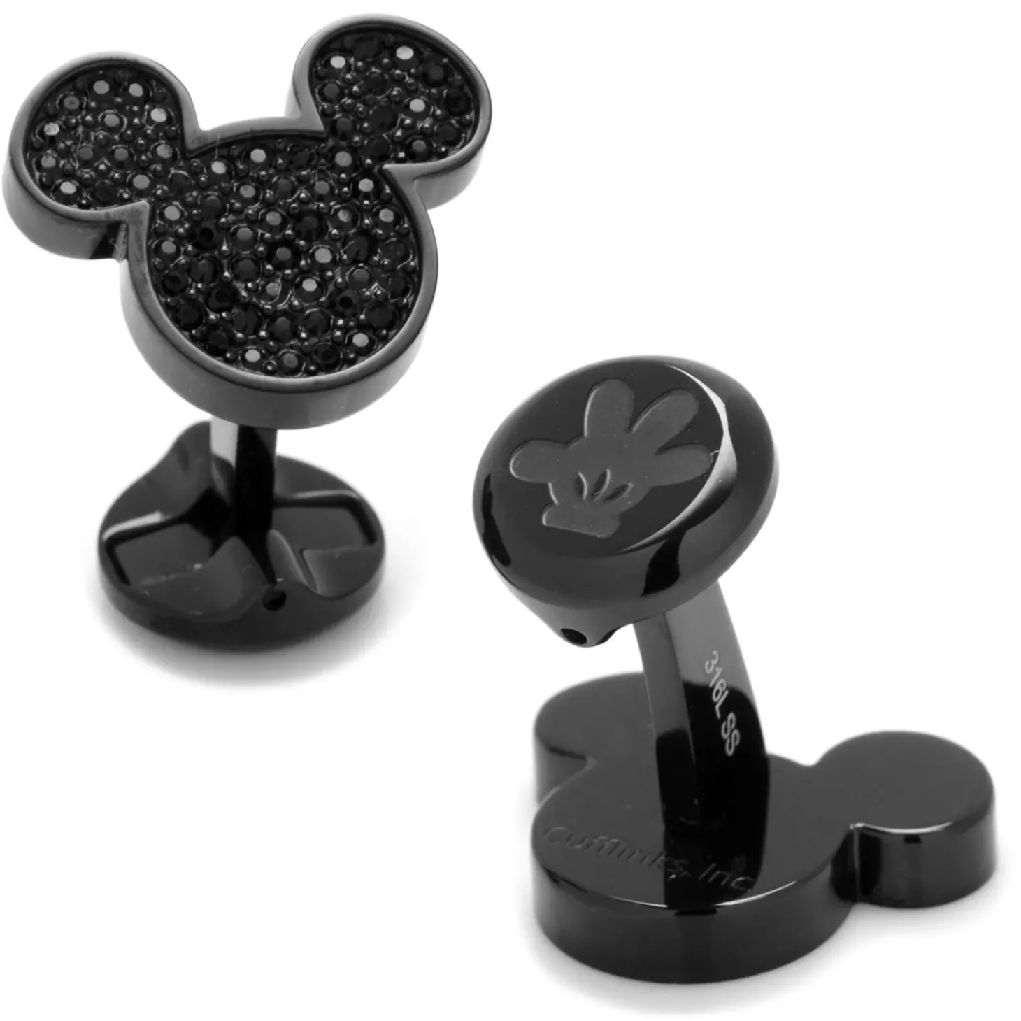Disney Stainless Steel Black Pave Crystal Mickey Mouse Cufflinks