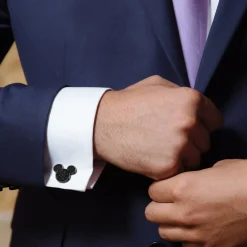 Disney Stainless Steel Black Pave Crystal Mickey Mouse Cufflinks