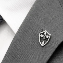 Ox and Bull Trading Co. Stainless Steel Cross Shield Lapel Pin