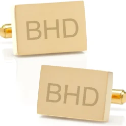 Ox and Bull Trading Co. Stainless Steel Gold Plated Block Engravable Cufflinks