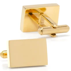 Ox and Bull Trading Co. Stainless Steel Gold Plated Block Engravable Cufflinks