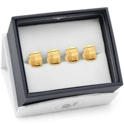 Ox and Bull Trading Co. Stainless Steel Gold Tartan Plaid Studs