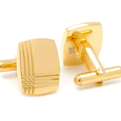 Ox and Bull Trading Co. Stainless Steel Gold Tartan Plaid Cufflinks