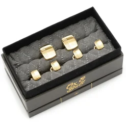 Ox and Bull Trading Co. Stainless Steel Gold Tartan Stud Set