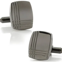 Ox and Bull Trading Co. Stainless Steel Gunmetal Tartan Plaid Cufflinks