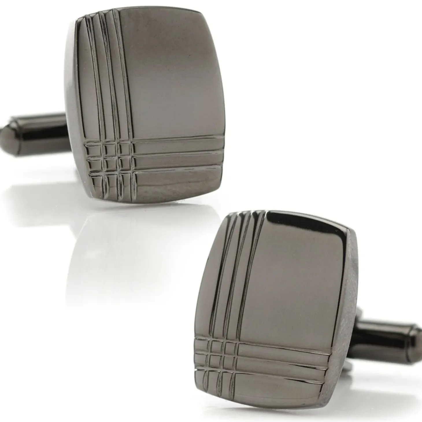 Ox and Bull Trading Co. Stainless Steel Gunmetal Tartan Plaid Cufflinks