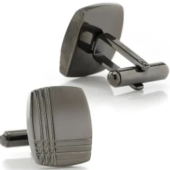 Ox and Bull Trading Co. Stainless Steel Gunmetal Tartan Plaid Cufflinks