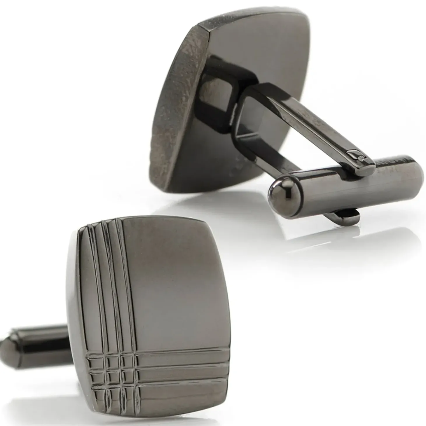 Ox and Bull Trading Co. Stainless Steel Gunmetal Tartan Plaid Cufflinks
