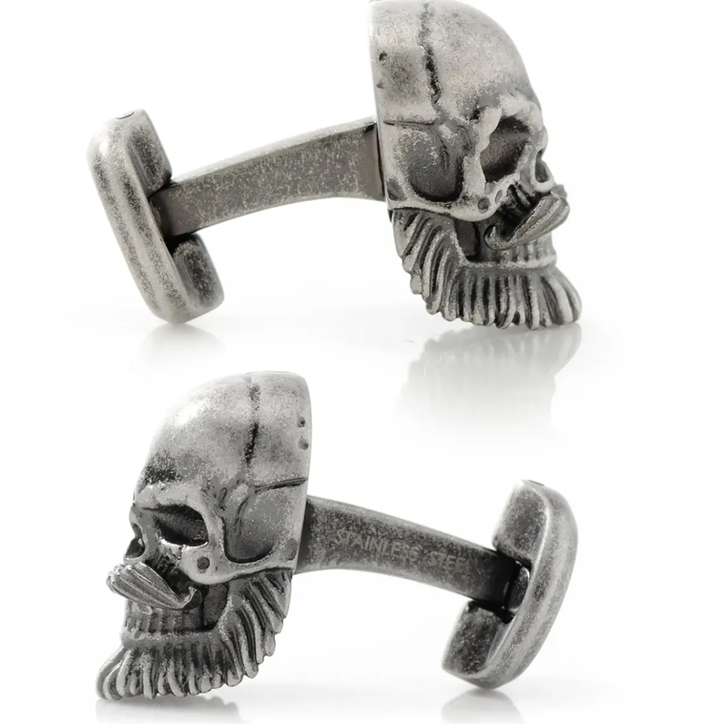 Ox and Bull Trading Co. Stainless Steel Mustache Skull Cufflinks