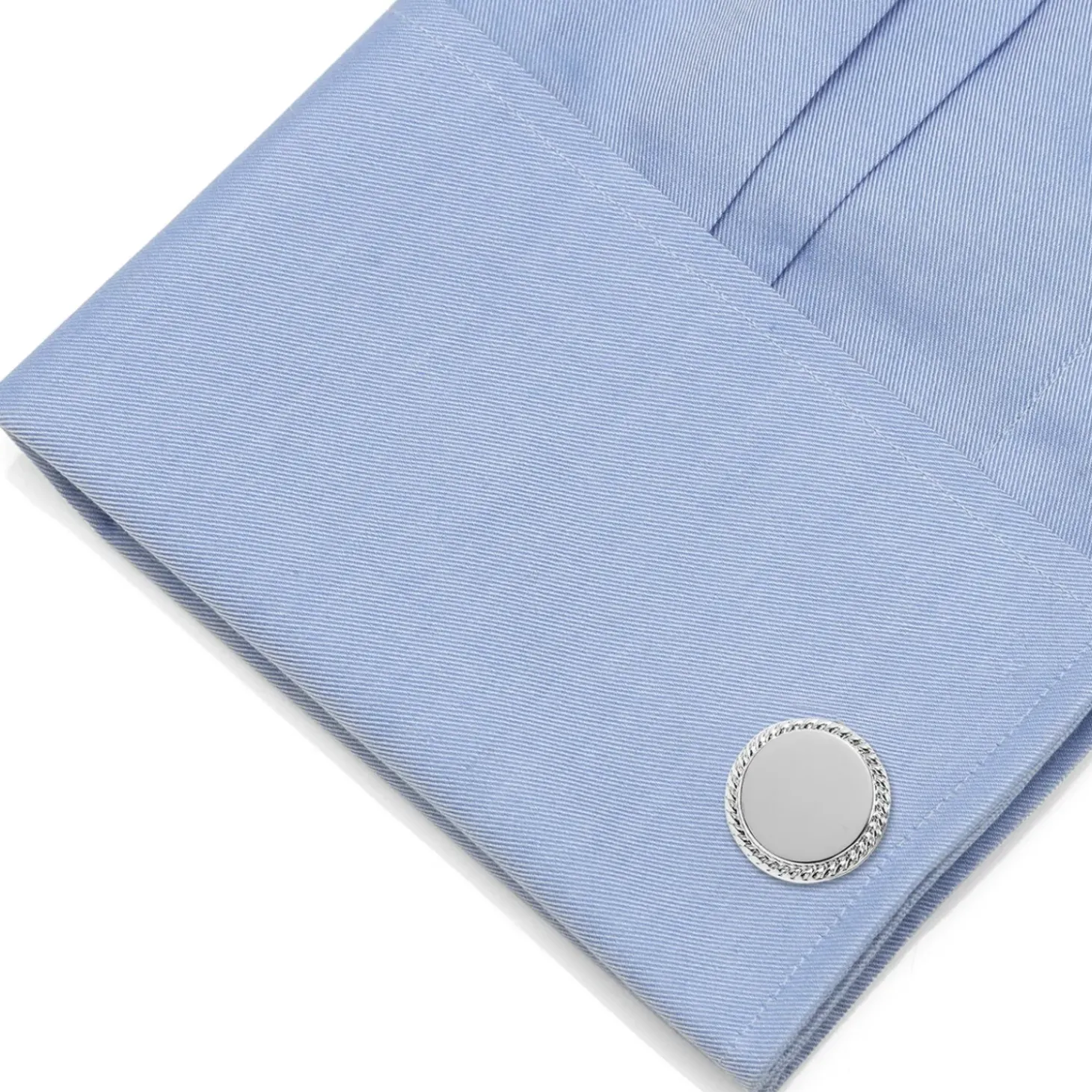 Ox and Bull Trading Co. Stainless Steel Rope Border Round Engravable Cufflinks
