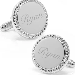 Ox and Bull Trading Co. Stainless Steel Rope Border Round Engravable Cufflinks