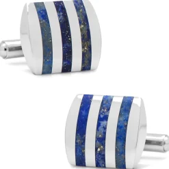 Ox and Bull Trading Co. Stainless Steel Striped Lapis Cufflinks