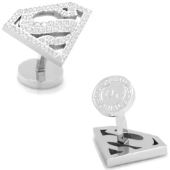 DC Comics Stainless Steel White Pave Crystal Superman Cufflinks