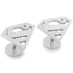 DC Comics Stainless Steel White Pave Crystal Superman Cufflinks