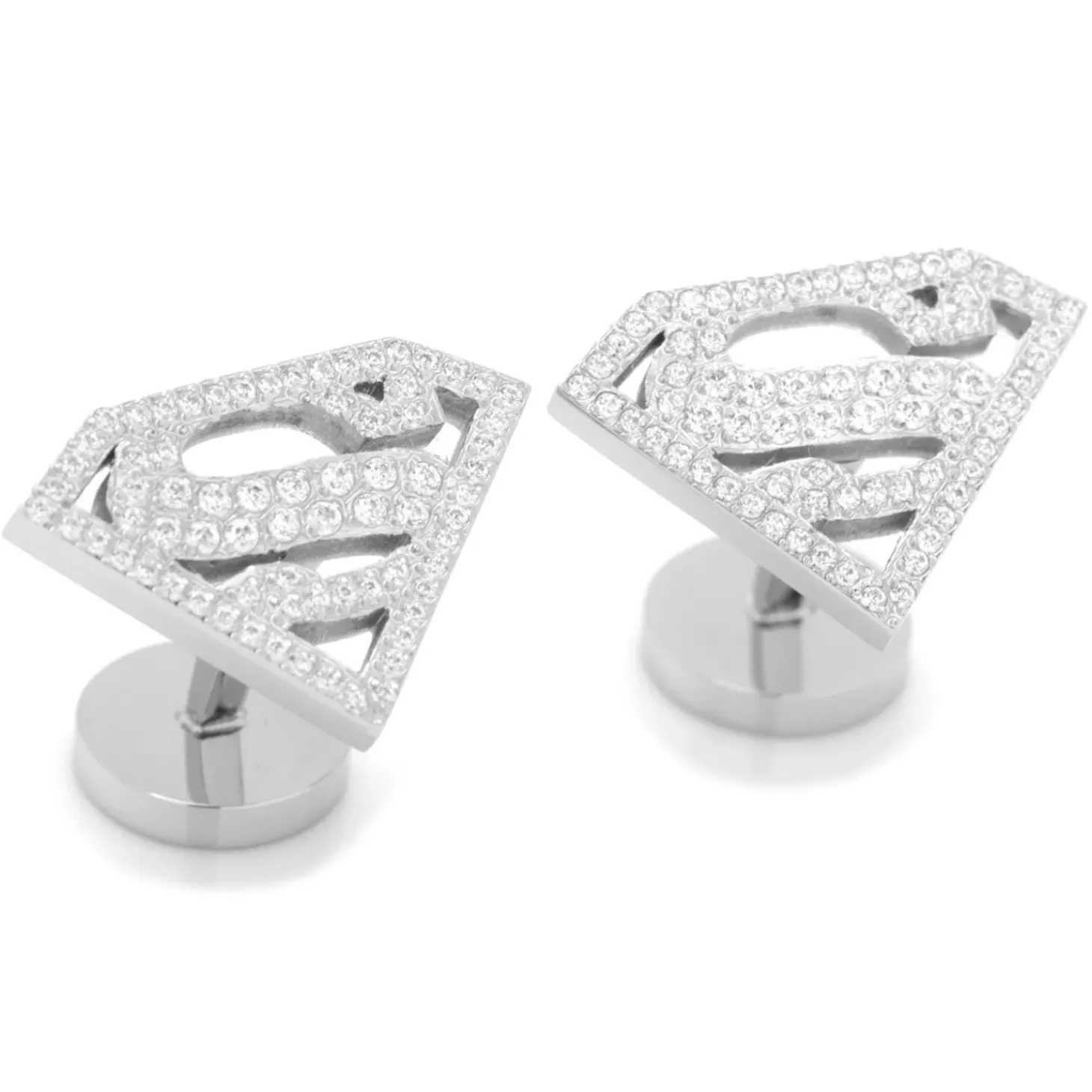 DC Comics Stainless Steel White Pave Crystal Superman Cufflinks
