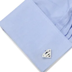 DC Comics Stainless Steel White Pave Crystal Superman Cufflinks