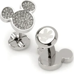 Disney Stainless Steel White Pave Crystal Mickey Mouse Cufflinks