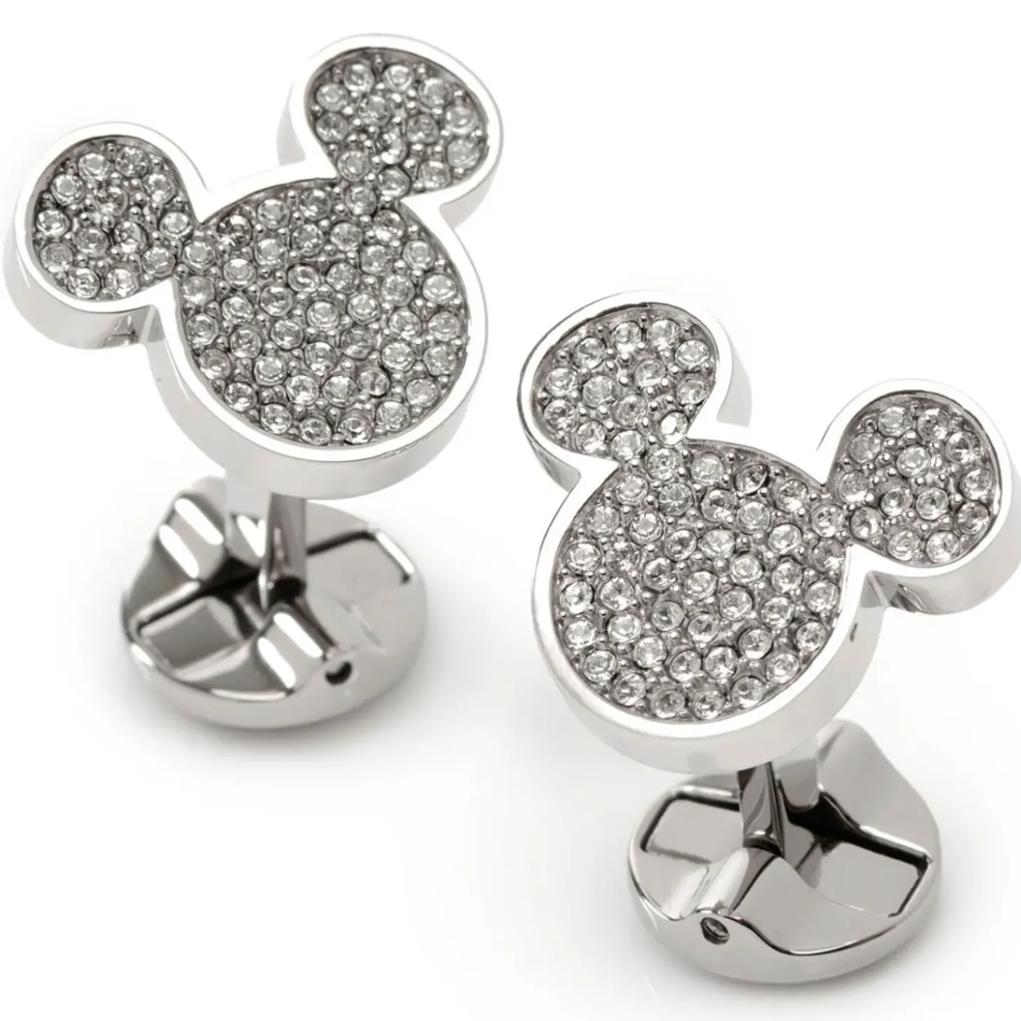 Disney Stainless Steel White Pave Crystal Mickey Mouse Cufflinks