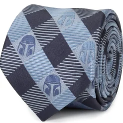 Star Wars Mando Helmet Check Blue Mens Tie