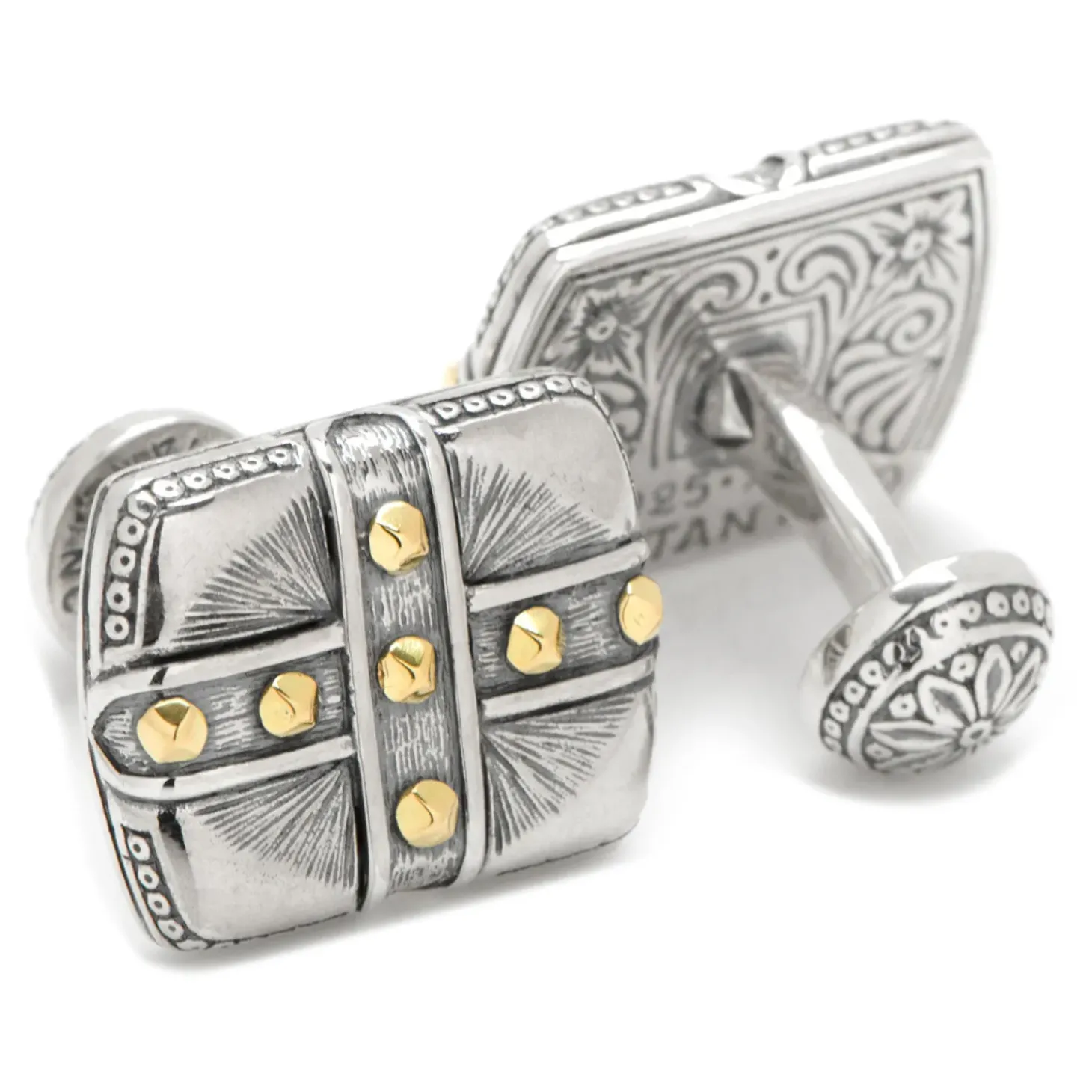 Konstantino Sterling Silver & 18K Gold Square Cross Carved Cufflinks