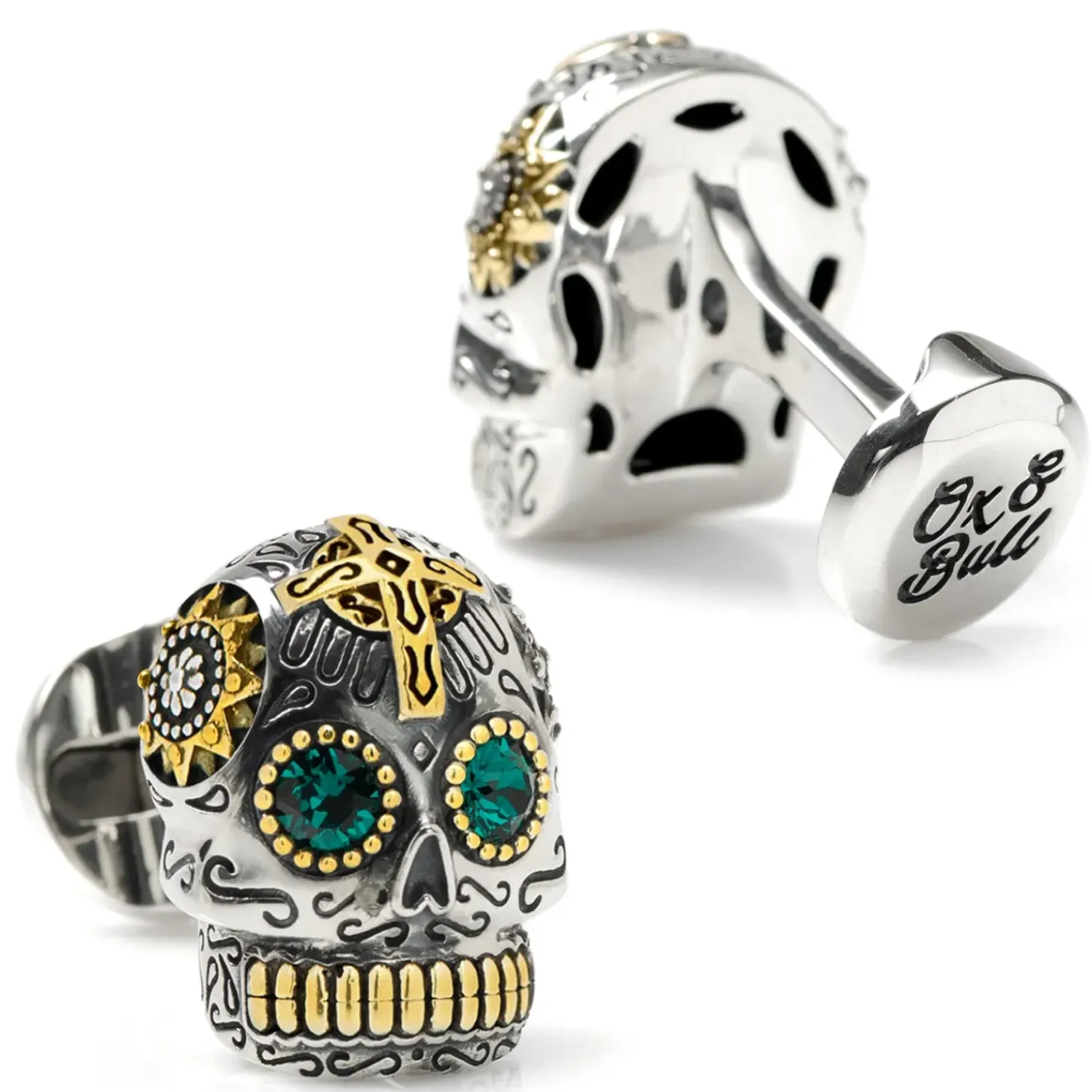 Ox and Bull Trading Co. Sterling Silver and Gold Day of the Dead Skull Cufflinks