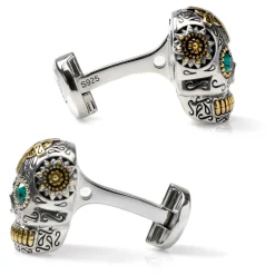 Ox and Bull Trading Co. Sterling Silver and Gold Day of the Dead Skull Cufflinks