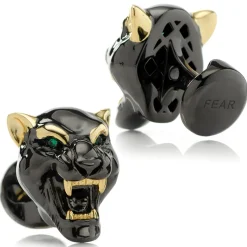 Ox and Bull Trading Co. Sterling Silver Black and Gold Panther Cufflinks