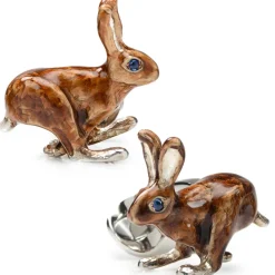 Deakin & Francis Sterling Silver Brown Hare Cufflinks with Sapphire Eyes